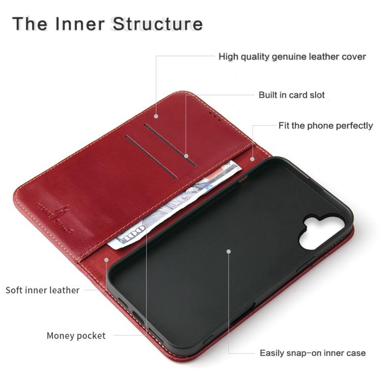 For iPhone 17 Fierre Shann Cowhide Leather Flip Leather Phone Case