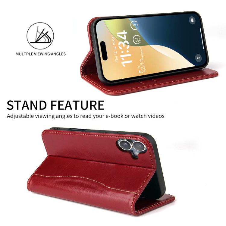 For iPhone 17 Fierre Shann Cowhide Leather Flip Leather Phone Case