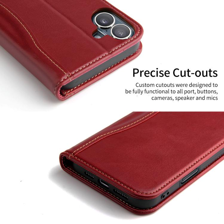 For iPhone 17 Fierre Shann Cowhide Leather Flip Leather Phone Case