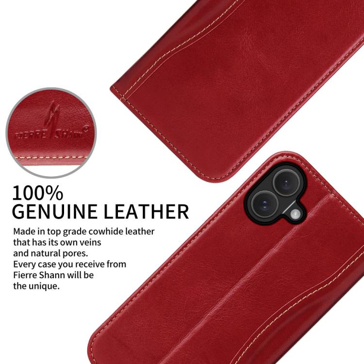 For iPhone 17 Fierre Shann Cowhide Leather Flip Leather Phone Case