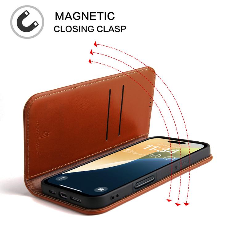 For iPhone 17 Fierre Shann Cowhide Leather Flip Leather Phone Case