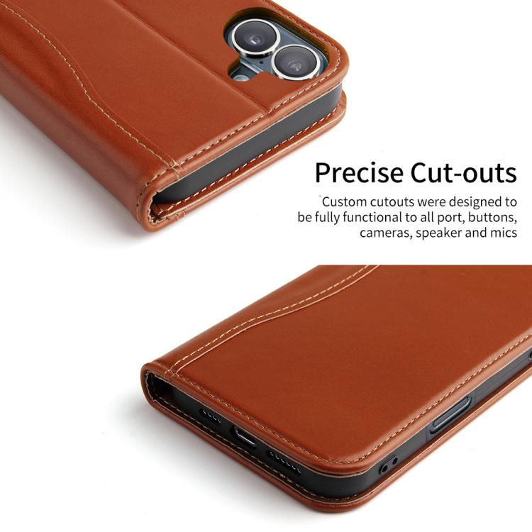 For iPhone 17 Fierre Shann Cowhide Leather Flip Leather Phone Case