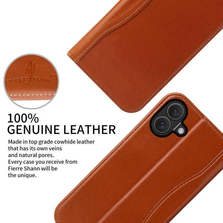 For iPhone 17 Fierre Shann Cowhide Leather Flip Leather Phone Case