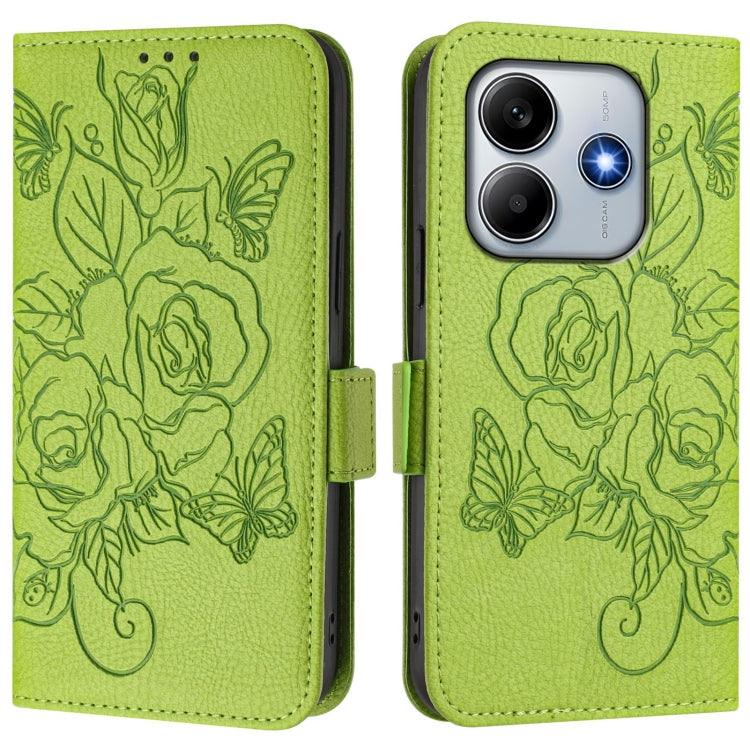 For Redmi Note 14 5G Embossed Rose RFID Anti-theft Leather Phone Case