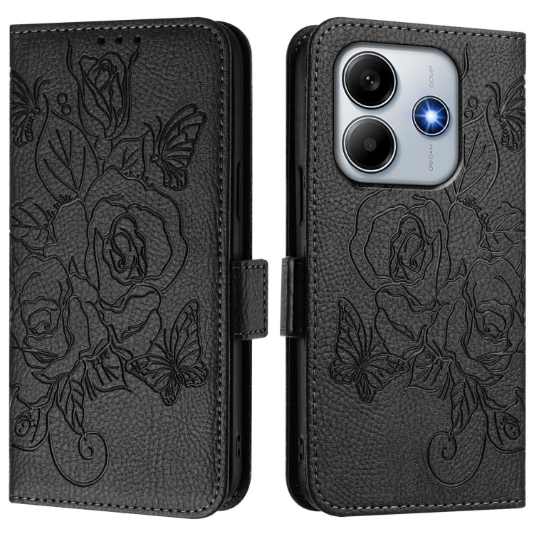 For Redmi Note 14 5G Embossed Rose RFID Anti-theft Leather Phone Case