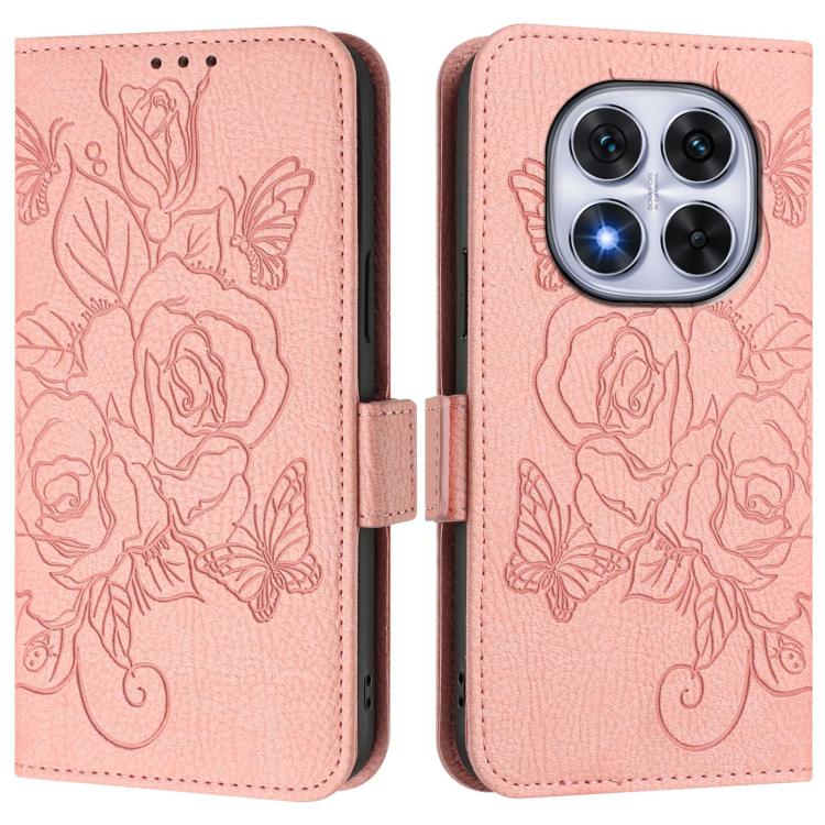 For Redmi Note 14 Pro 4G Embossed Rose RFID Anti-theft Leather Phone Case