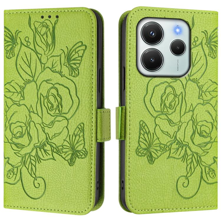 For Redmi Note 14 4G 164.84mm EU Version Embossed Rose RFID Anti-theft Leather Phone Case