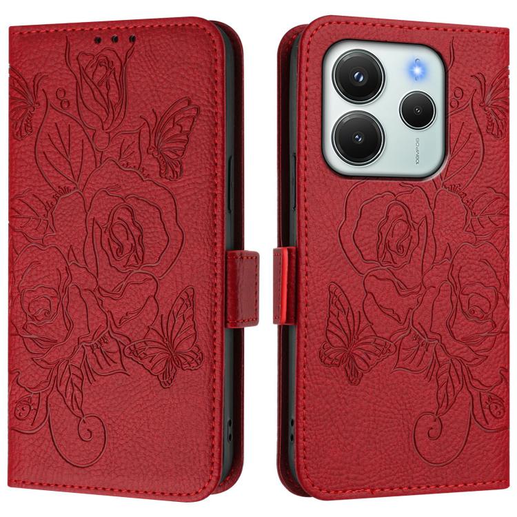 For Redmi Note 14 4G 164.84mm EU Version Embossed Rose RFID Anti-theft Leather Phone Case