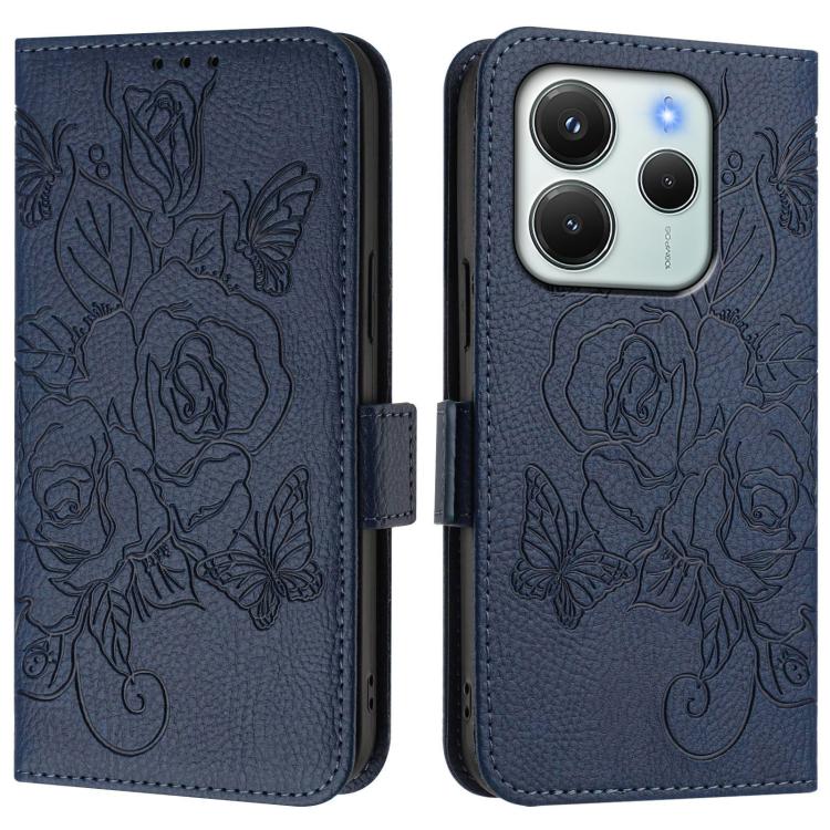 For Redmi Note 14 4G 164.84mm EU Version Embossed Rose RFID Anti-theft Leather Phone Case