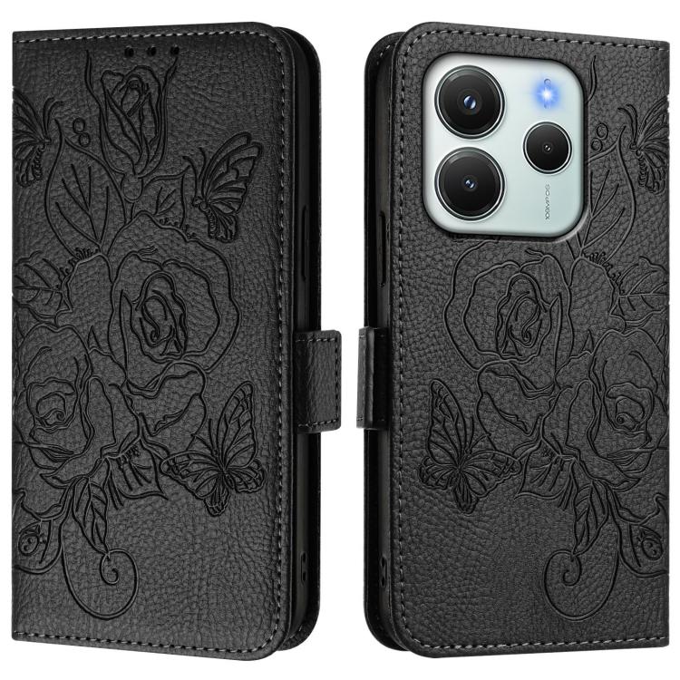 For Redmi Note 14 4G 164.84mm EU Version Embossed Rose RFID Anti-theft Leather Phone Case