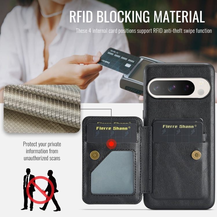 For Google Pixel 9 Pro XL Fierre Shann Oil Wax Cow Leather Card Holder Back Phone Case