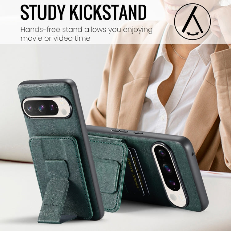 For Google Pixel 9 Pro XL Fierre Shann Oil Wax Cow Leather Card Holder Back Phone Case