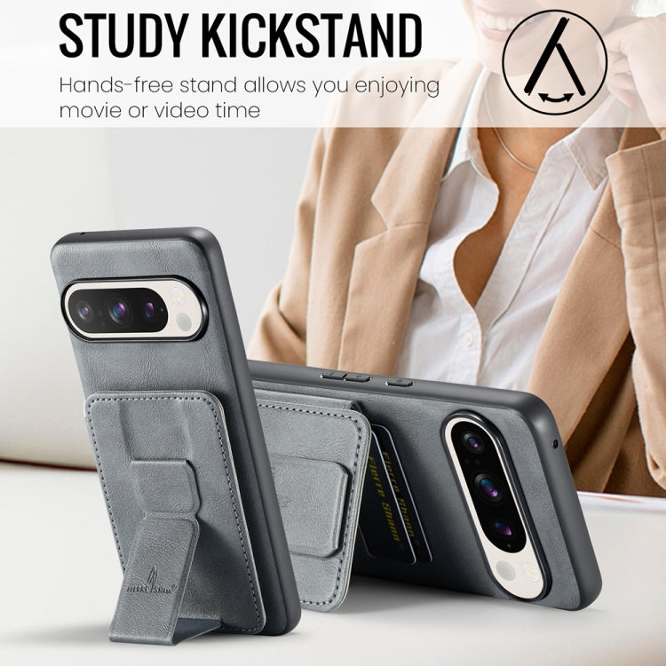 For Google Pixel 9 Pro XL Fierre Shann Oil Wax Cow Leather Card Holder Back Phone Case