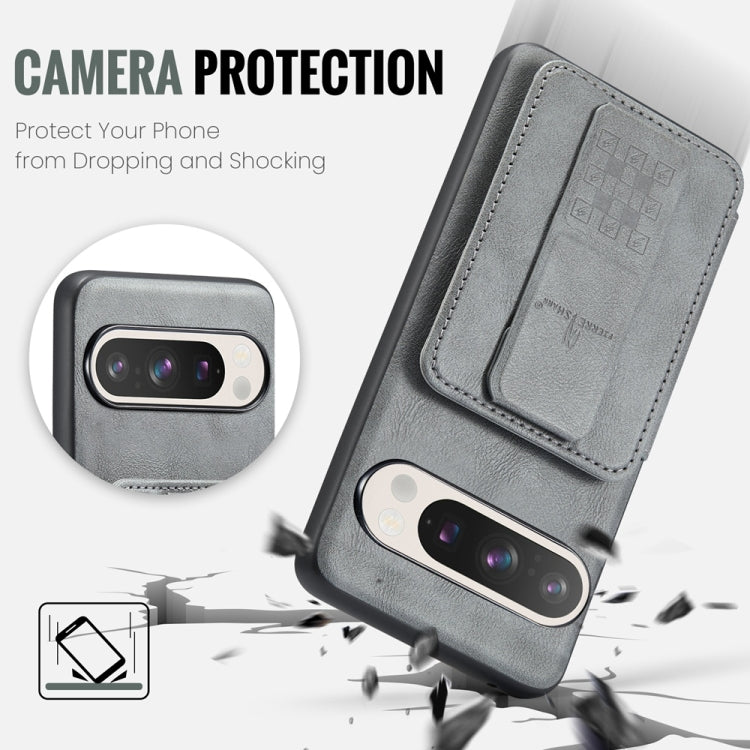 For Google Pixel 9 Pro XL Fierre Shann Oil Wax Cow Leather Card Holder Back Phone Case