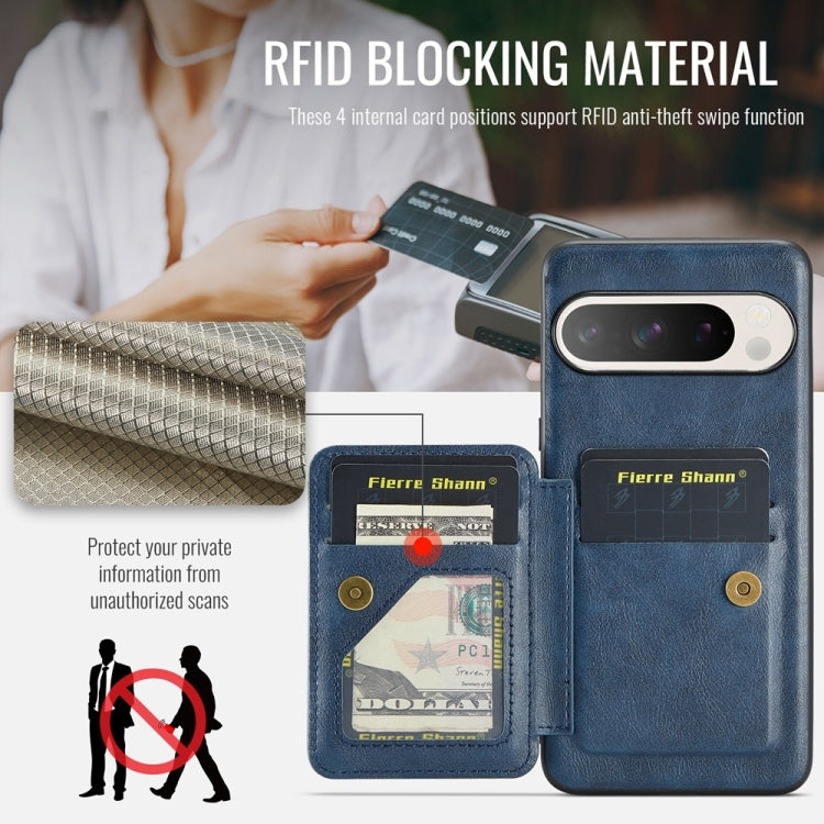 For Google Pixel 9 Pro XL Fierre Shann Oil Wax Cow Leather Card Holder Back Phone Case