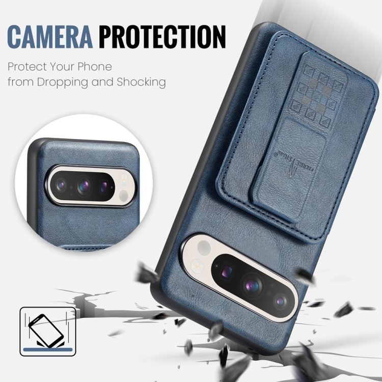 For Google Pixel 9 Pro XL Fierre Shann Oil Wax Cow Leather Card Holder Back Phone Case