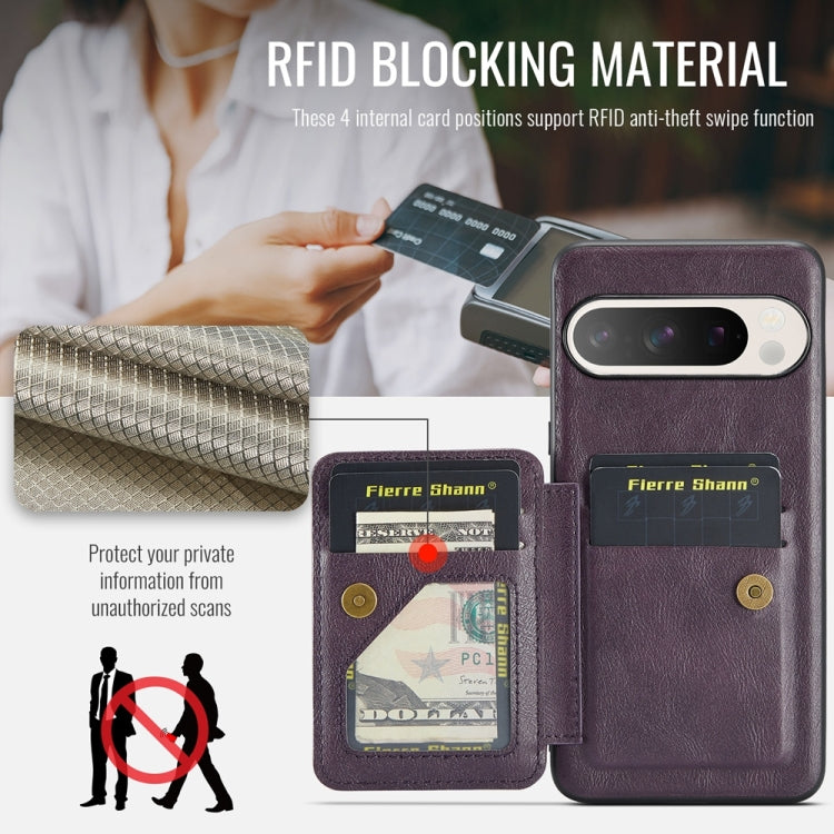 For Google Pixel 9 Pro XL Fierre Shann Oil Wax Cow Leather Card Holder Back Phone Case