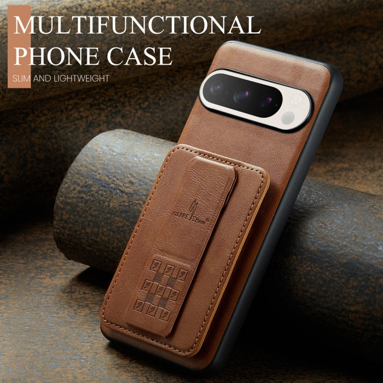 For Google Pixel 9 Pro XL Fierre Shann Oil Wax Cow Leather Card Holder Back Phone Case