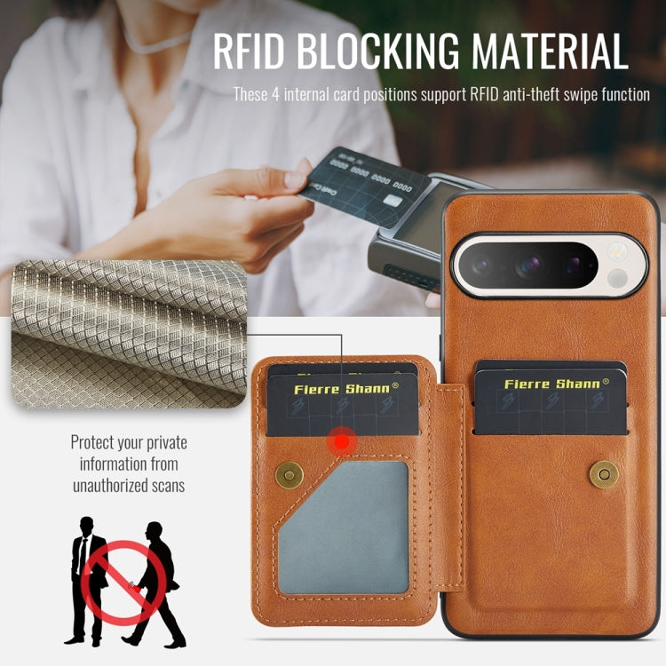 For Google Pixel 9 Pro XL Fierre Shann Oil Wax Cow Leather Card Holder Back Phone Case