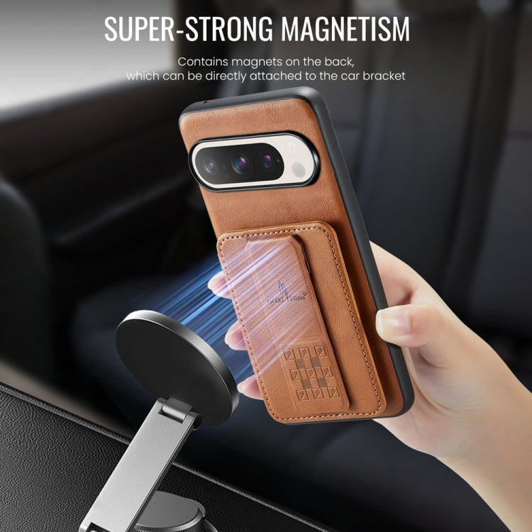 For Google Pixel 9 Pro XL Fierre Shann Oil Wax Cow Leather Card Holder Back Phone Case