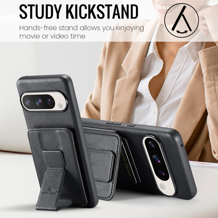 For Google Pixel 9 / 9 Pro Fierre Shann Oil Wax Cow Leather Card Holder Back Phone Case