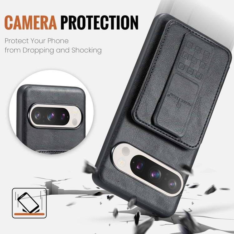 For Google Pixel 9 / 9 Pro Fierre Shann Oil Wax Cow Leather Card Holder Back Phone Case