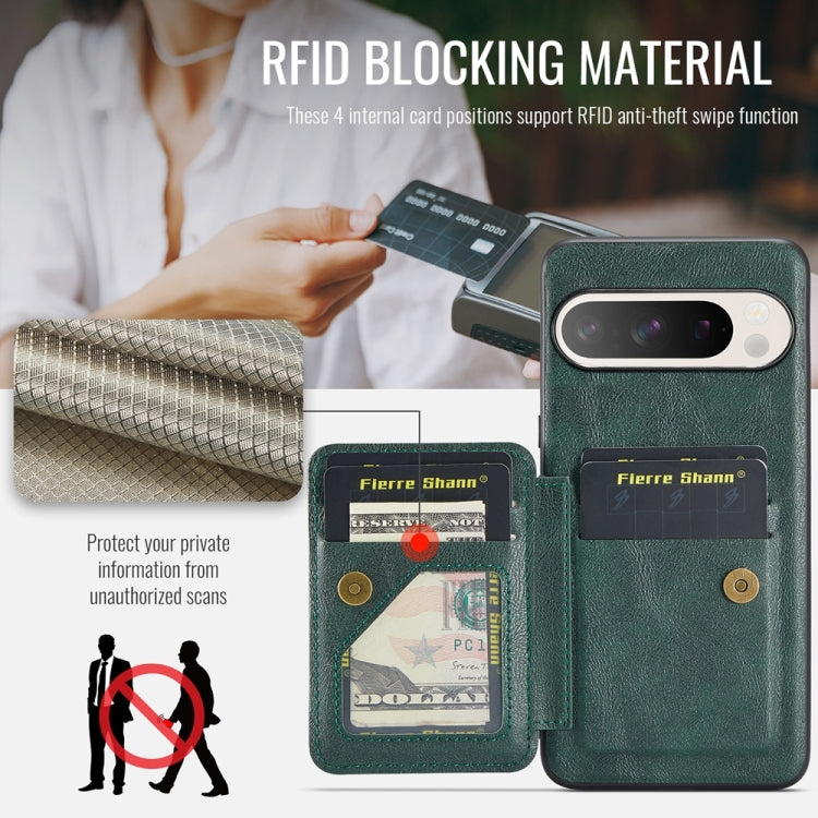 For Google Pixel 9 / 9 Pro Fierre Shann Oil Wax Cow Leather Card Holder Back Phone Case