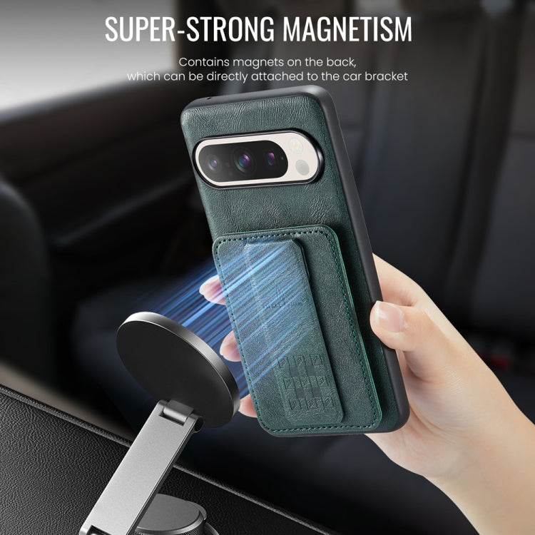 For Google Pixel 9 / 9 Pro Fierre Shann Oil Wax Cow Leather Card Holder Back Phone Case