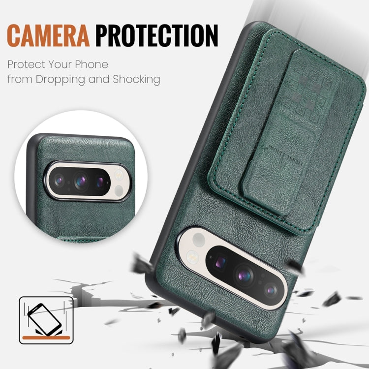 For Google Pixel 9 / 9 Pro Fierre Shann Oil Wax Cow Leather Card Holder Back Phone Case