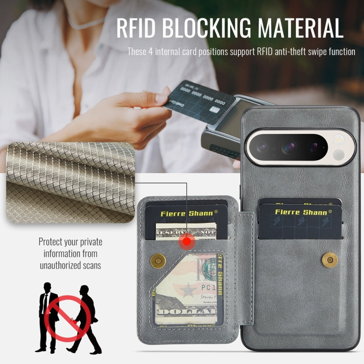 For Google Pixel 9 / 9 Pro Fierre Shann Oil Wax Cow Leather Card Holder Back Phone Case