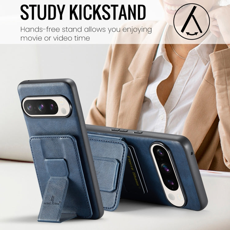 For Google Pixel 9 / 9 Pro Fierre Shann Oil Wax Cow Leather Card Holder Back Phone Case