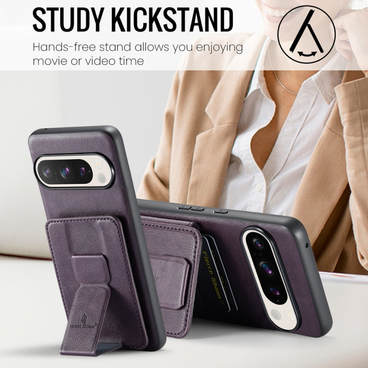 For Google Pixel 9 / 9 Pro Fierre Shann Oil Wax Cow Leather Card Holder Back Phone Case
