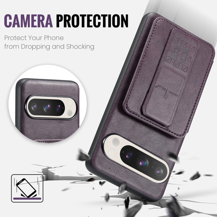 For Google Pixel 9 / 9 Pro Fierre Shann Oil Wax Cow Leather Card Holder Back Phone Case