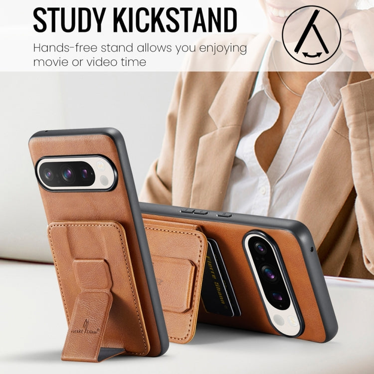 For Google Pixel 9 / 9 Pro Fierre Shann Oil Wax Cow Leather Card Holder Back Phone Case