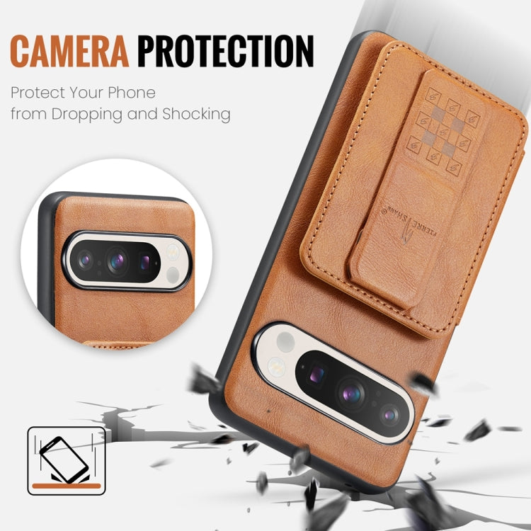 For Google Pixel 9 / 9 Pro Fierre Shann Oil Wax Cow Leather Card Holder Back Phone Case