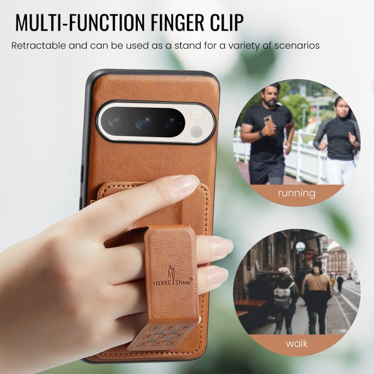 For Google Pixel 9 / 9 Pro Fierre Shann Oil Wax Cow Leather Card Holder Back Phone Case