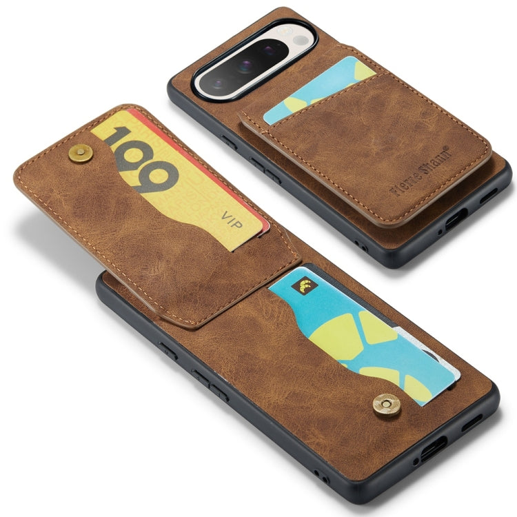 For Google Pixel 9 Pro XL Fierre Shann Crazy Horse Card Holder Back Cover PU Phone Case