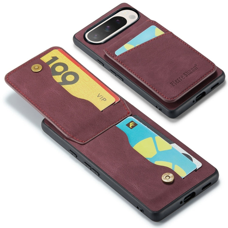 For Google Pixel 9 Pro XL Fierre Shann Crazy Horse Card Holder Back Cover PU Phone Case