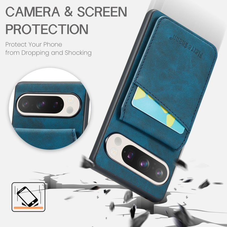 For Google Pixel 9 Pro XL Fierre Shann Crazy Horse Card Holder Back Cover PU Phone Case