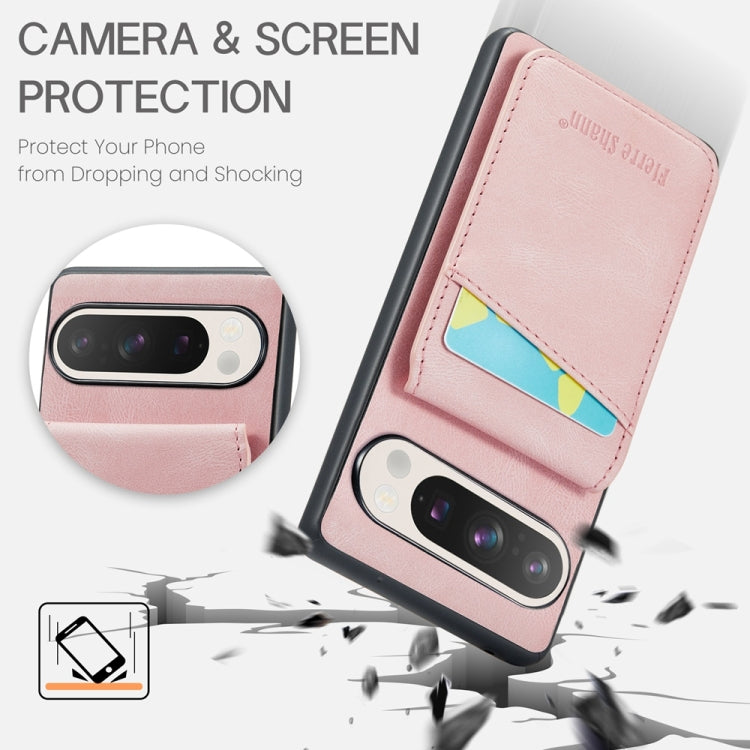 For Google Pixel 9 / 9 Pro Fierre Shann Crazy Horse Card Holder Back Cover PU Phone Case