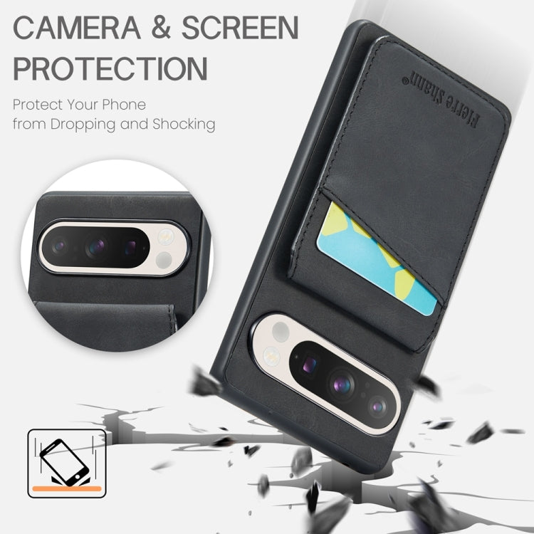 For Google Pixel 9 / 9 Pro Fierre Shann Crazy Horse Card Holder Back Cover PU Phone Case