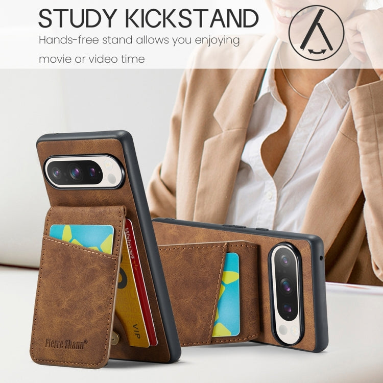For Google Pixel 9 / 9 Pro Fierre Shann Crazy Horse Card Holder Back Cover PU Phone Case