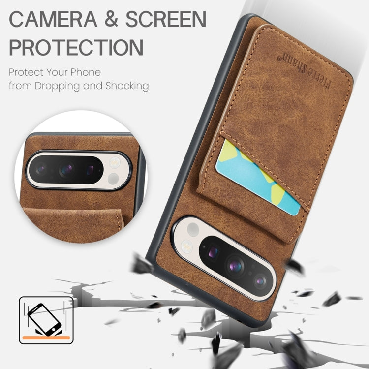 For Google Pixel 9 / 9 Pro Fierre Shann Crazy Horse Card Holder Back Cover PU Phone Case