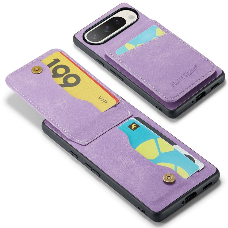 For Google Pixel 9 / 9 Pro Fierre Shann Crazy Horse Card Holder Back Cover PU Phone Case