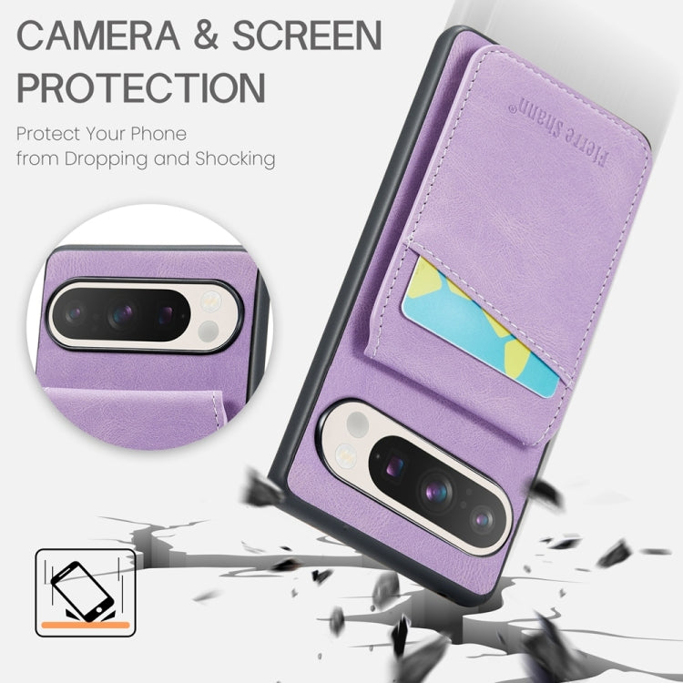 For Google Pixel 9 / 9 Pro Fierre Shann Crazy Horse Card Holder Back Cover PU Phone Case