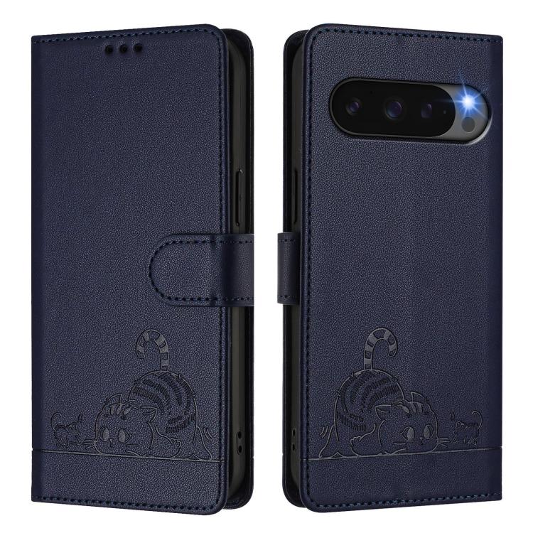 For Google Pixel 10 5G Global Cat Rat Embossed Pattern RFID Leather Phone Case with Lanyard