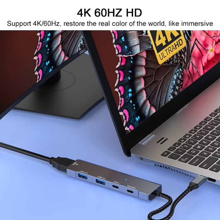 ADS-336 5 in 1 4K 60Hz HDMI, 2 x USB-C / Type-C, 2 x USB Multi-function HUB Expander - Dark Grey