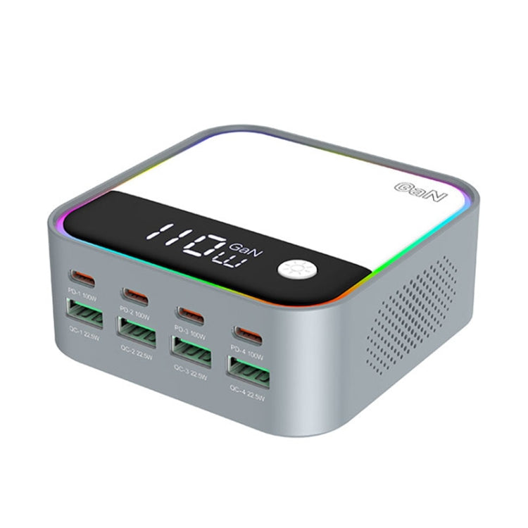 WLX-M8 120W Smart Digital Display Multi-Port Desktop Charger Dock Station, US Plug - Grey White