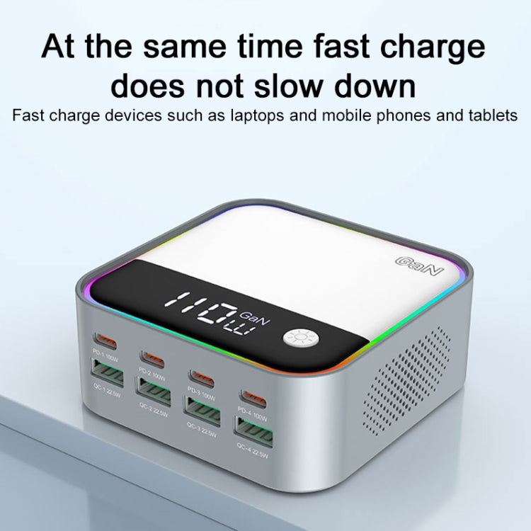 WLX-M8 120W Smart Digital Display Multi-Port Desktop Charger Dock Station, EU Plug - Grey White