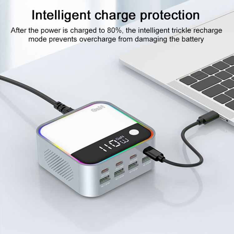 WLX-M8 120W Smart Digital Display Multi-Port Desktop Charger Dock Station, UK Plug - Grey White